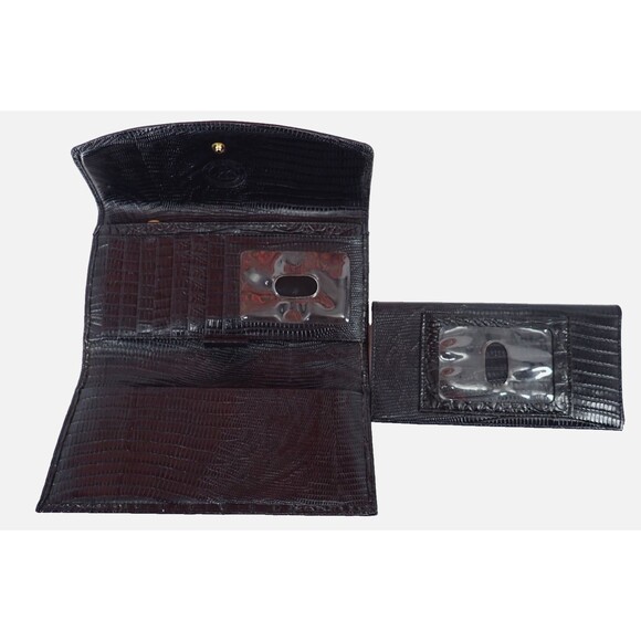 Brahmin Black Leather Credit Card Checkbook Photo Tri-Fold Wallet Mint! - Picture 13 of 15